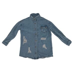 SHEIN Distressed Long Sleeve Jean Shirt Size Small Women’s
